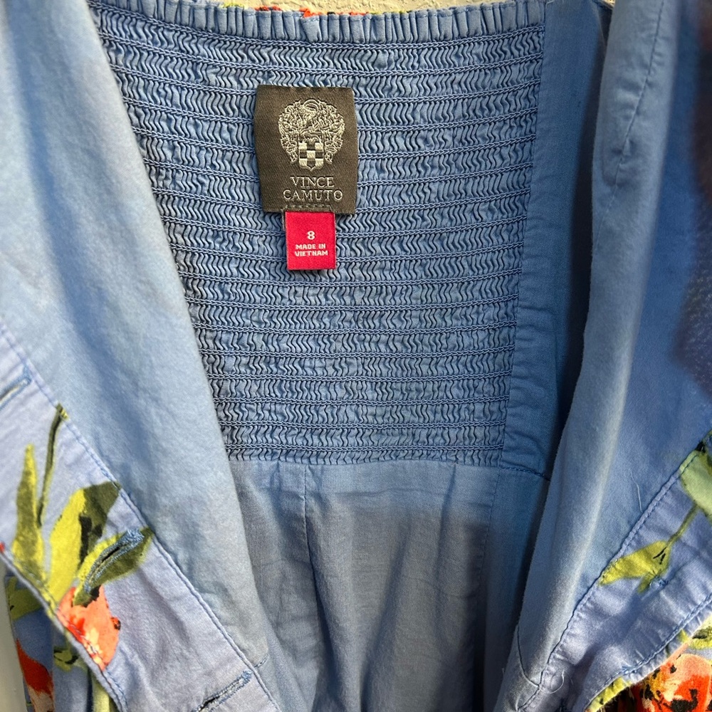 Vince Camuto Blue Top with Floral Design